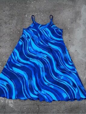blue swirl slip dress size XL abstract y2k grunge beach aesthetic